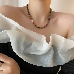 Collier En Künstliche Perles De Pierre Naturelle Avec Künstliche Perle Baroque Acier Inoxydable Bijoux Rétro Bohème Femme