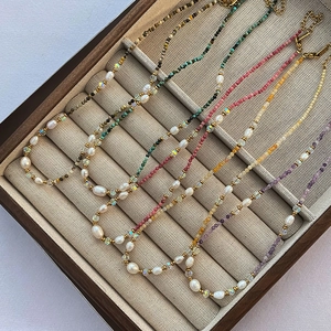 Artificial Baroque Pearl Natural Stone Necklace Titanium Steel Gold Beads Bohemian Vintage Choker Jewelry For Women Elegant Retro