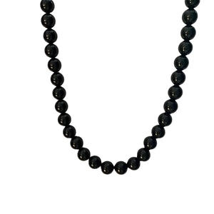 Minimalist titanium steel black beaded necklace with a polished reflective round pendant