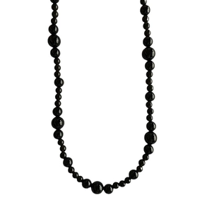 Vintage black agate beaded necklace with gradient round beads in a minimalist U-shape