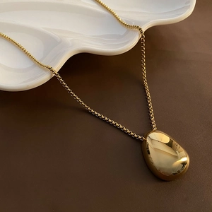 Minimalist gold plated titanium steel teardrop pendant necklace with high polish finish