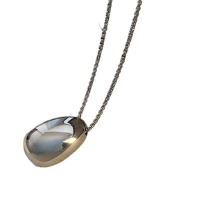 Polished silver stainless steel pebble pendant necklace with minimalist box chain