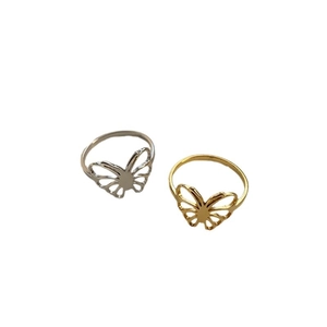 Minimalist 18k gold and silver butterfly rings set in hollow design for women