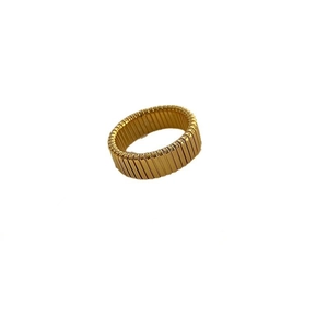 Vintage golden wide tubogas stretch snake ring in polished stainless steel for women