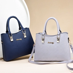 Women's large capacity handbag set in crocodile pattern and monogram embossed textures