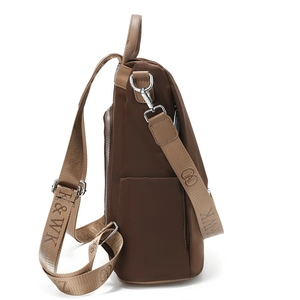 Zaino antifurto marrone scuro da donna con spallacci regolabili con scritte H&WK
