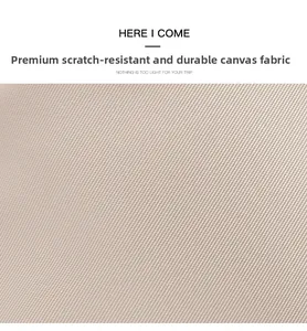 Detailed close-up of scratch-resistant and lightweight beige canvas fabric texture