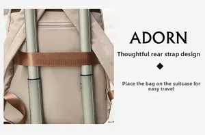 Detail of travel backpack with luggage strap and hidden anti-theft pocket for suitcases