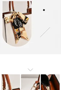Detail van de handtas met krokodillentextuur, gouden hardware en zijden sjaal decoratie