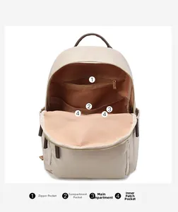 Détail du compartiment intérieur spacieux avec poches d'un sac à dos en tissu Oxford
