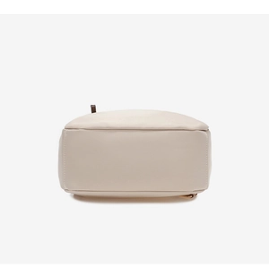 Close-up of the smooth beige Oxford backpack base with durable stitching details