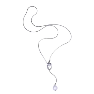 Long stainless steel snake chain necklace featuring elegant silver finish and double pearls
