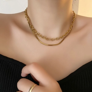 Collier Multi-rangs Minimaliste Acier Inoxydable Plaqué Or Chaîne Serpent Et Chaîne À Maillons Bijoux Tendance