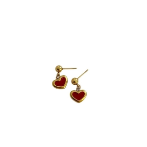 Elegant red heart drop earrings with gold plating and enamel finish for women