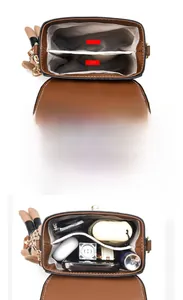 Sac bandoulière marron avec double compartiment interne et fermeture texturée élégante