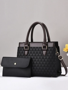 Women Handbag And Wallet PU Leather Geometric Triangle Pattern Shoulder Bag Large Capacity Crossbody Satchel