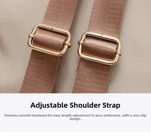 Detail of adjustable nylon shoulder strap with gold metal buckle for women backpack