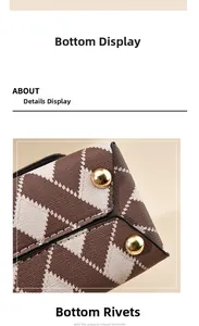 Détail du fond du sac avec des rivets dorés protecteurs et une texture grainée croisée