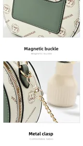 Detail view of the rear pocket and gold chain hardware on the printed cream bear crossbody bag