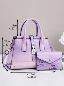 Gradient purple crocodile embossed shoulder bag set with dimensions and metal lock