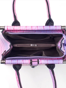 Chic pink gradient faux crocodile tote with spacious interior compartments and metal accents