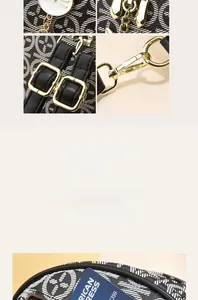Detail view of the vintage pattern bag featuring cat zipper puller and metal buckles