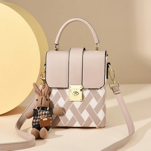 Sac à Bandoulière de Mode en Cuir PU pour Téléphone Bloc de Couleur Argyle Petit Sac Carré Avec Pendentif Lapin pour Femme