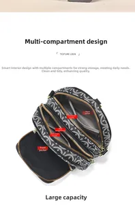 Detail view of multi-compartment interior layout with texture lock zipper of vintage bag