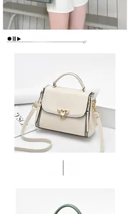 Détail du sac à main beige en similicuir avec fermoir rotatif et bandoulière amovible