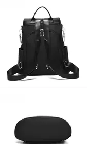 Detailed back and bottom view of waterproof oxford backpack with anti-theft zipper pocket