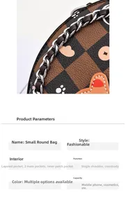 Detaillierte Innenstruktur der runden Mini-Tasche mit Fächern für Handy und Kosmetik