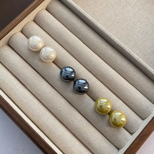 Round Artificial Pearl Resin Ball Stud Earrings With Titanium Steel Post French Retro Minimalist Elegant Jewelry For Women