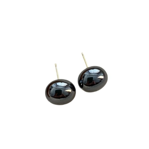French retro titanium steel earrings featuring polished black round pearl studs