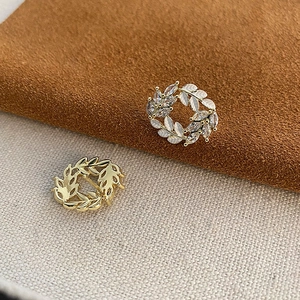 French style wheat ear wreath earrings with marquise crystals and white leaf accents