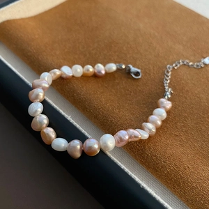 Bracelet En Perles De Culture D'Eau Douce Baroque Naturelles Avec Chaîne D'Extension En Acier Titane Bijoux Élégants