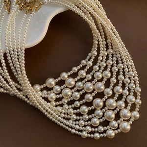 Elegant Graduated Faux Artificial Pearl Necklace For Women Titanium Steel Clavicle Chain White Glass Shell Artificial Pearls Jewelry Gift