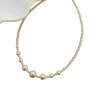 Elegant titanium steel necklace featuring graduated high-gloss mermaid pearl beads