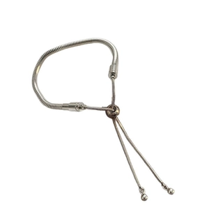 Minimalist silver stainless steel snake chain bracelet with adjustable bolo slider clasp