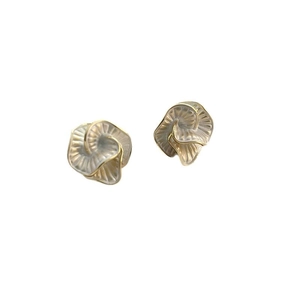 Elegant gold-edged camellia flower earrings with pearlescent white resin texture
