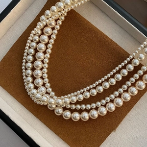Collier en Künstliche Perles de Verre en Acier Titane Élégant pour Femmes Ras du Cou Minimaliste à Künstliche Perles Rondes Bijoux de Luxe