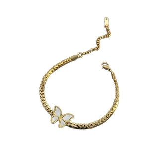 Elegant gold butterfly bracelet with white shell inlay and sleek curb chain links