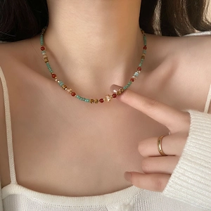 Collier Ras Du Cou Perles En Pierre Naturelle Ethnique Acier Titane Plaqué Or Bijoux Bohème Pour Femmes