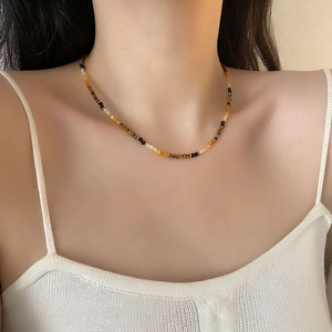 Tiger's Eye Gemstone Beaded Necklace Stainless Steel Zircon Multi Color Retro Bohemian Choker For Women