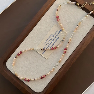Beaded Necklace Titanium Steel Natural Stone Gold Plated Retro Elegant Niche Aesthetic Jewelry For Women