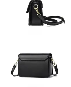 Detailed side and back view of a classic black quilted crossbody bag with gold hardware