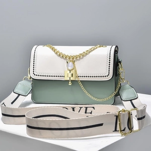 Women Color-block Square Shoulder Bag Synthetic Leather Metal Chain Cat Head Buckle LOVE Letter Strap Casual Crossbody Bag