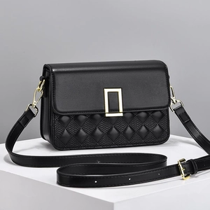 Quilted Shoulder Bag For Women PU Leather Crossbody Small Square Flap Handbag With Gold Metal Buckle Elegant Fashion