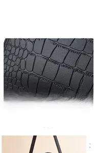 Detail of premium black PU leather handbag with crocodile pattern texture and strap
