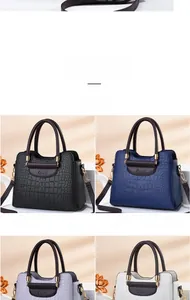 Macro detail of crocodile texture on elegant tote bags in black blue purple and white