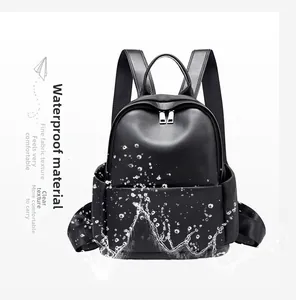 Detail of waterproof black backpack with litchi texture and metal zipper pockets